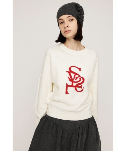 SLY(スライ)の「LOGO JQ KNIT TOPS ロゴ ジャガード ニット トップス 秋服 冬服(ニット/セーター・レディース・ネイビー/レッド/アイボリー/杢グレー・FREE)」の5枚目の写真