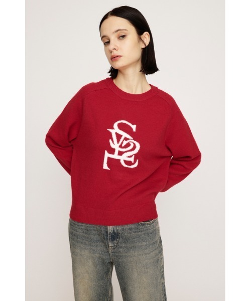 SLY(スライ)の「LOGO JQ KNIT TOPS ロゴ ジャガード ニット トップス 秋服 冬服(ニット/セーター・レディース・ネイビー/レッド/アイボリー/杢グレー・FREE)」の14枚目の写真