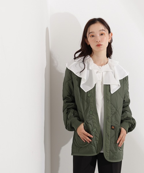 Alpha Industries(アルファインダストリーズ)の「【Alpha Industries】キルティングライナー(ノーカラージャケット・レディース・ブラック/オリーブ・X-SMALL)」の1枚目の写真