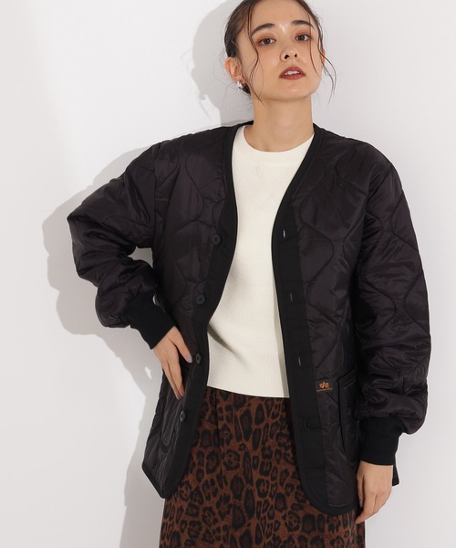 Alpha Industries(アルファインダストリーズ)の「【Alpha Industries】キルティングライナー(ノーカラージャケット・レディース・ブラック/オリーブ・X-SMALL)」の2枚目の写真