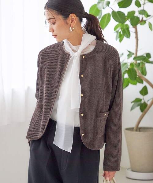 クルーネックカーディガン、リブニット FOXブレンドクルーネックカーディガン | Knit | HER. Online Store