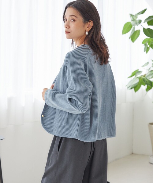 手洗い可能〉モール リブ クルーネック カーディガン（カーディガン