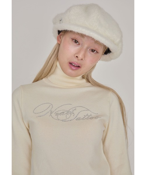 Heart Tattoo(ハートタトゥー)の「Heart tattoo rhinestone logo turtle Knit / ラインストーンロゴハイネックニット(ニット/セーター・レディース・ブラック/グリーン/ホワイト・FREE)」の2枚目の写真