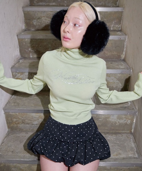 セール】Heart tattoo rhinestone logo turtle Knit / ラインストーン