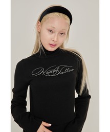 Heart tattoo rhinestone logo turtle Knit / ラインストーンロゴハイネックニット