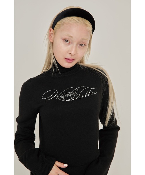 セール】Heart tattoo rhinestone logo turtle Knit / ラインストーン