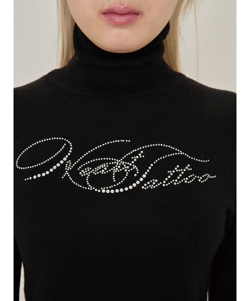 Heart Tattoo(ハートタトゥー)の「Heart tattoo rhinestone logo turtle Knit / ラインストーンロゴハイネックニット(ニット/セーター・レディース・ブラック/グリーン/ホワイト・FREE)」の5枚目の写真