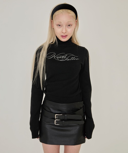 Heart Tattoo(ハートタトゥー)の「Heart tattoo rhinestone logo turtle Knit / ラインストーンロゴハイネックニット(ニット/セーター・レディース・ブラック/グリーン/ホワイト・FREE)」の6枚目の写真
