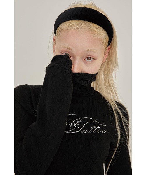 Heart Tattoo(ハートタトゥー)の「Heart tattoo rhinestone logo turtle Knit / ラインストーンロゴハイネックニット(ニット/セーター・レディース・ブラック/グリーン/ホワイト・FREE)」の9枚目の写真