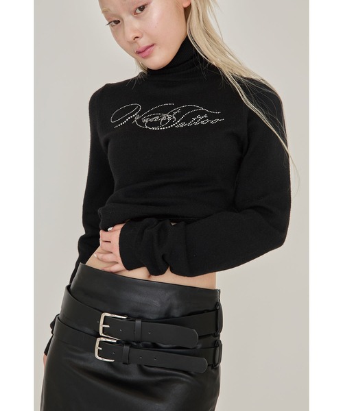 Heart Tattoo(ハートタトゥー)の「Heart tattoo rhinestone logo turtle Knit / ラインストーンロゴハイネックニット(ニット/セーター・レディース・ブラック/グリーン/ホワイト・FREE)」の10枚目の写真
