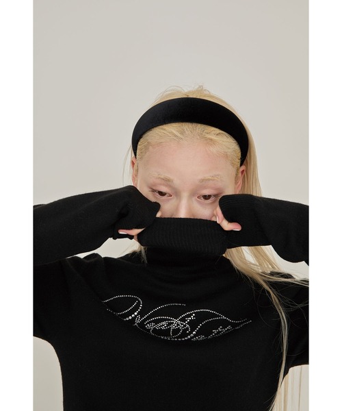 Heart Tattoo(ハートタトゥー)の「Heart tattoo rhinestone logo turtle Knit / ラインストーンロゴハイネックニット(ニット/セーター・レディース・ブラック/グリーン/ホワイト・FREE)」の13枚目の写真