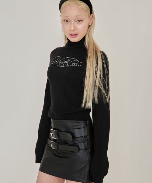 Heart Tattoo(ハートタトゥー)の「Heart tattoo rhinestone logo turtle Knit / ラインストーンロゴハイネックニット(ニット/セーター・レディース・ブラック/グリーン/ホワイト・FREE)」の14枚目の写真