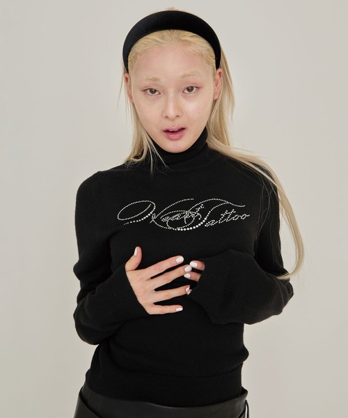 Heart Tattoo(ハートタトゥー)の「Heart tattoo rhinestone logo turtle Knit / ラインストーンロゴハイネックニット(ニット/セーター・レディース・ブラック/グリーン/ホワイト・FREE)」の17枚目の写真