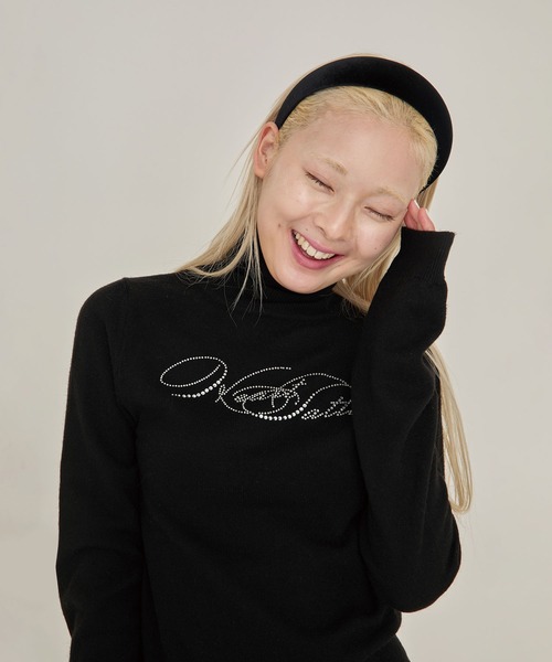 Heart Tattoo(ハートタトゥー)の「Heart tattoo rhinestone logo turtle Knit / ラインストーンロゴハイネックニット(ニット/セーター・レディース・ブラック/グリーン/ホワイト・FREE)」の18枚目の写真