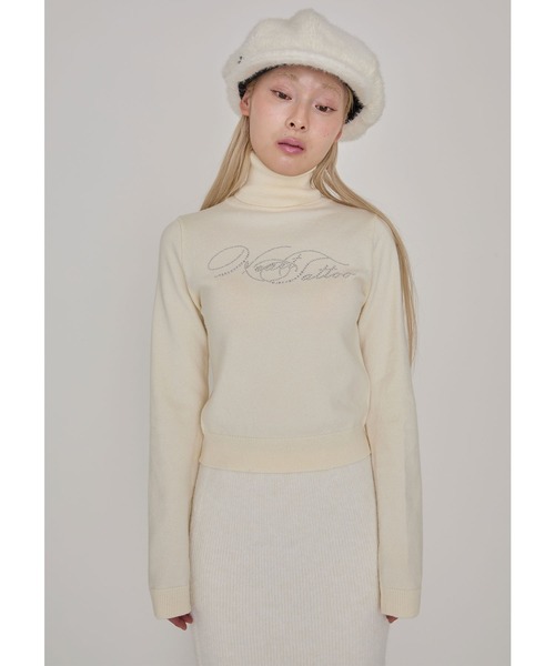 Heart Tattoo(ハートタトゥー)の「Heart tattoo rhinestone logo turtle Knit / ラインストーンロゴハイネックニット(ニット/セーター・レディース・ブラック/グリーン/ホワイト・FREE)」の21枚目の写真