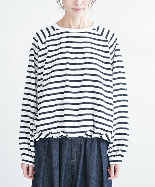 SOLAMONAT(ソラモナ)の「パフ天竺 裾紐ボーダー長袖プルーオーバー(Tシャツ/カットソー・レディース・ホワイト×ブラック/ブラック×ホワイト・FREE)」の8枚目の写真