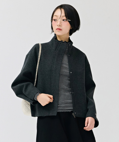 CHASECULT（チェイスカルト）の「女性ウールライクハイネック半コート-チャコール（チェスターコート・レディース・チャコールグレー・90/85）」の3枚目の写真