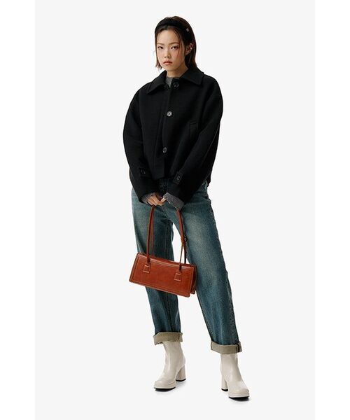 MUSINSA STANDARD WOMAN（ムシンサスタンダードウーマン）の「ウィメンズカシミヤブレンドショートマックコート[ブラック]（チェスターコート・レディース・その他・SMALL/MEDIUM/LARGE/X-SMALL）」の4枚目の写真