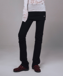 BASIC SHIRRING LAYERED SKIRT PANTS BLACK