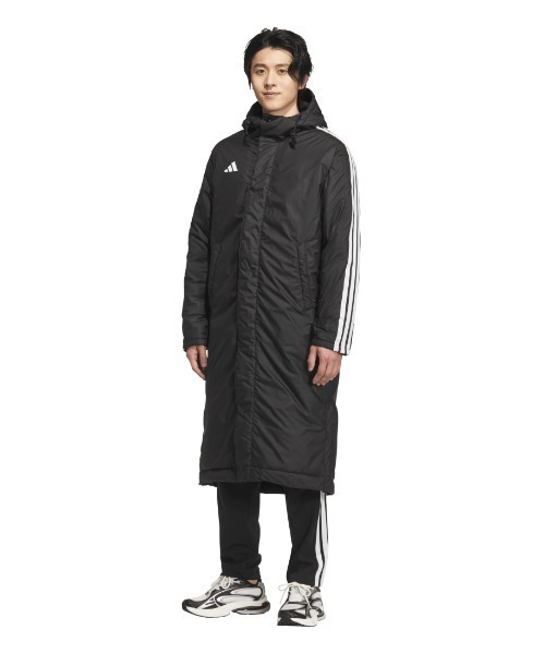 adidas(アディダス)の「アディダス adidas スリーストライプス ルーズフィット ロング ボアコート(その他アウター・メンズ・ブラック×ホワイト/ブラック×ブラック・S/M/L/LL/3L)」の1枚目の写真