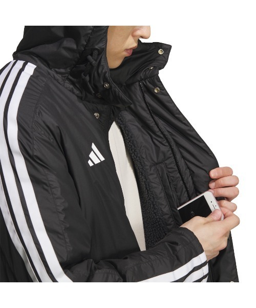 adidas(アディダス)の「アディダス adidas スリーストライプス ルーズフィット ロング ボアコート(その他アウター・メンズ・ブラック×ホワイト/ブラック×ブラック・S/M/L/LL/3L)」の5枚目の写真
