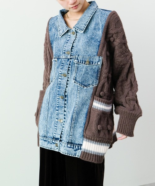 DOLLUPOOPS（ドールアップウップス）の「ニットスリーブデニムジャケット（デニムジャケット・レディース・オフホワイト/ブラウン/ブラック・FREE）」の3枚目の写真
