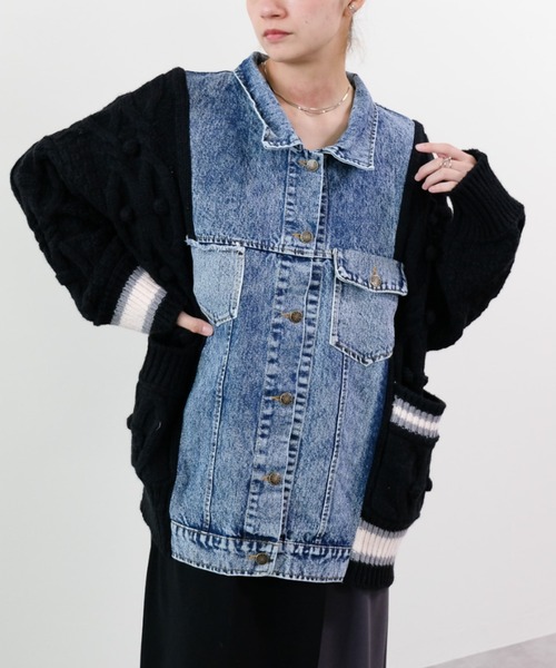 DOLLUPOOPS（ドールアップウップス）の「ニットスリーブデニムジャケット（デニムジャケット・レディース・オフホワイト/ブラウン/ブラック・FREE）」の2枚目の写真