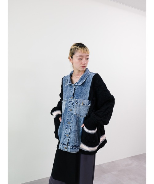 DOLLUPOOPS（ドールアップウップス）の「ニットスリーブデニムジャケット（デニムジャケット・レディース・オフホワイト/ブラウン/ブラック・FREE）」の7枚目の写真