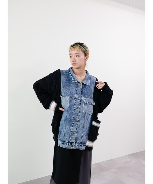 DOLLUPOOPS（ドールアップウップス）の「ニットスリーブデニムジャケット（デニムジャケット・レディース・オフホワイト/ブラウン/ブラック・FREE）」の8枚目の写真