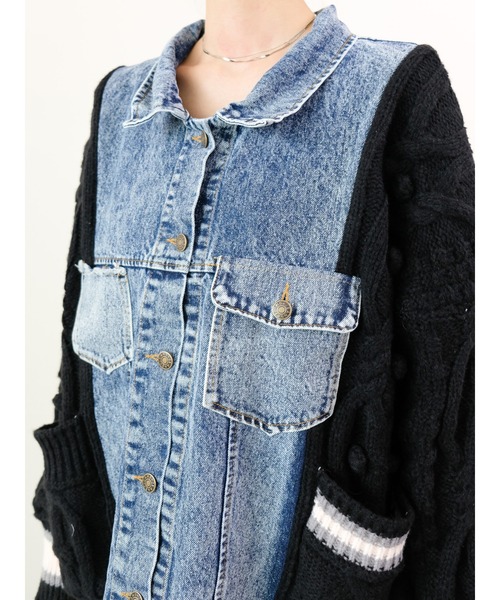 DOLLUPOOPS（ドールアップウップス）の「ニットスリーブデニムジャケット（デニムジャケット・レディース・オフホワイト/ブラウン/ブラック・FREE）」の9枚目の写真