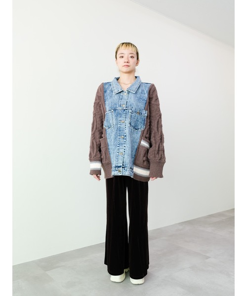 DOLLUPOOPS（ドールアップウップス）の「ニットスリーブデニムジャケット（デニムジャケット・レディース・オフホワイト/ブラウン/ブラック・FREE）」の4枚目の写真