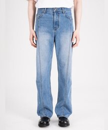 ROUGHNECK（ラフネック）の「Curved line semi-wide denim pants medium blue（デニムパンツ）」