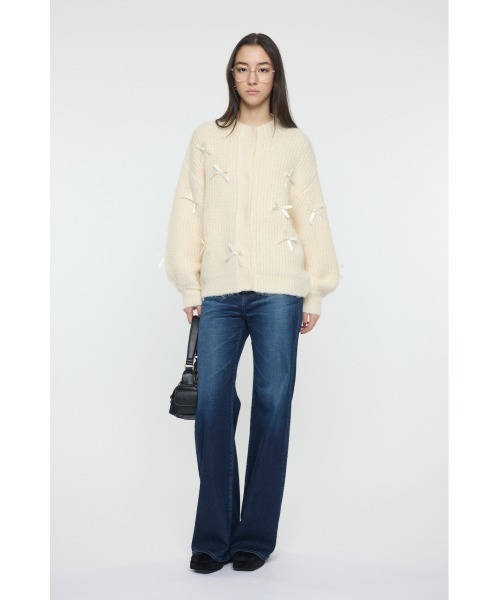 MOUSSY（マウジー）の「RIBBON FANCY カーディガン（カーディガン/ボレロ・レディース・ネイビー/アイボリー/杢グレー・FREE）」の5枚目の写真