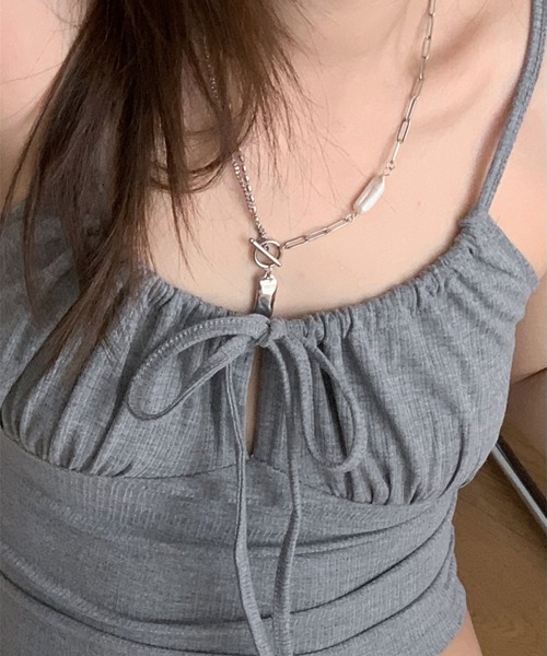 CERCA（チェルカ）の「【 MEMECLE / メメクル 】レースアップ フリルギャザー キャミソール（キャミソール・レディース・ライトブルー/ブラック/グレー/パープル・MEDIUM）」の3枚目の写真