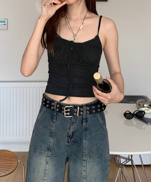 CERCA（チェルカ）の「【 MEMECLE / メメクル 】レースアップ フリルギャザー キャミソール（キャミソール・レディース・ライトブルー/ブラック/グレー/パープル・MEDIUM）」の2枚目の写真