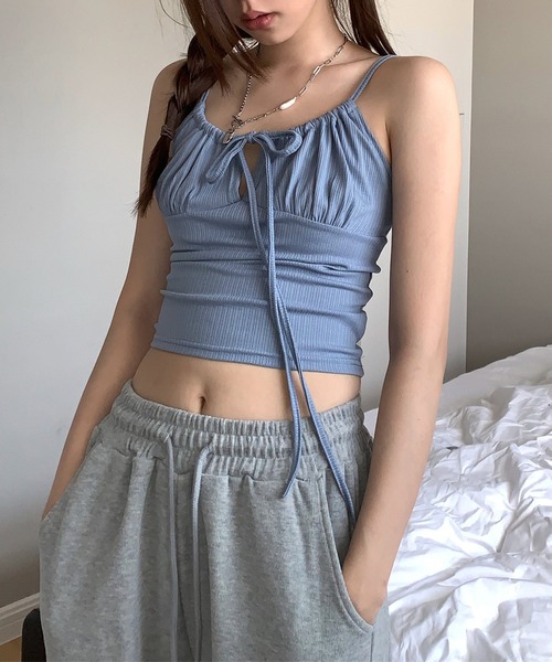 CERCA（チェルカ）の「【 MEMECLE / メメクル 】レースアップ フリルギャザー キャミソール（キャミソール・レディース・ライトブルー/ブラック/グレー/パープル・MEDIUM）」の8枚目の写真