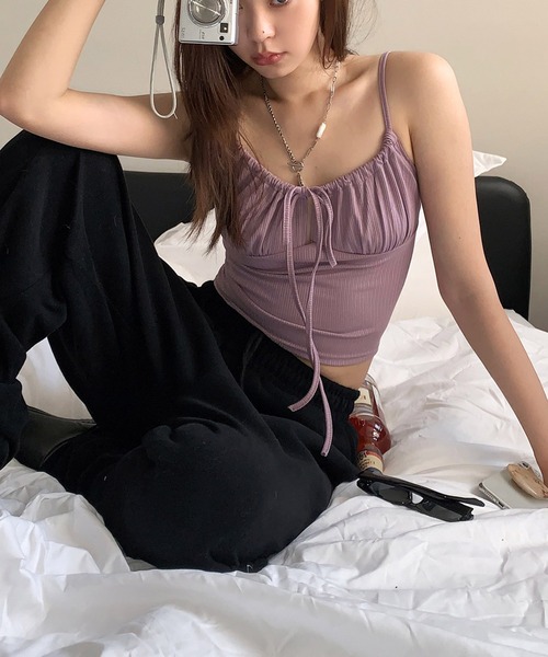 CERCA（チェルカ）の「【 MEMECLE / メメクル 】レースアップ フリルギャザー キャミソール（キャミソール・レディース・ライトブルー/ブラック/グレー/パープル・MEDIUM）」の16枚目の写真