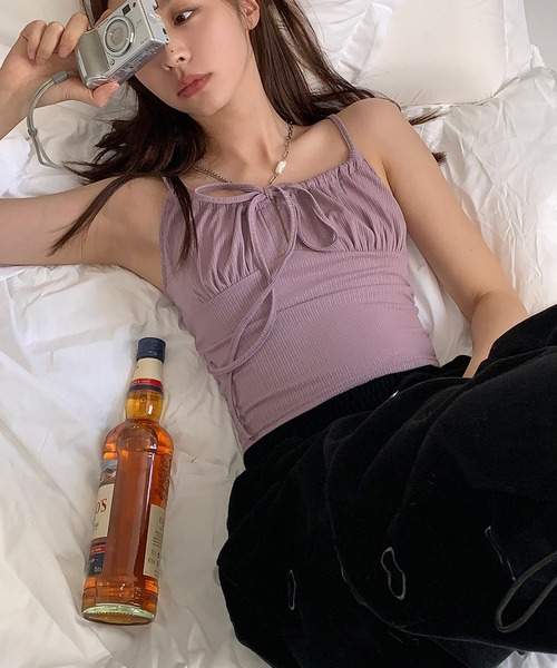 CERCA（チェルカ）の「【 MEMECLE / メメクル 】レースアップ フリルギャザー キャミソール（キャミソール・レディース・ライトブルー/ブラック/グレー/パープル・MEDIUM）」の17枚目の写真