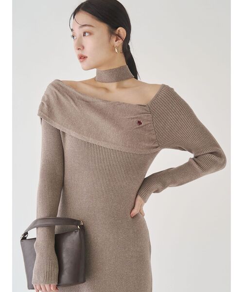 LAGUNAMOON（ラグナムーン）の「【POLO BCSコラボ】オフショルチョーカーニットワンピース（ワンピース・レディース・ブラック/ベージュ/モカ・SMALL/MEDIUM）」の2枚目の写真