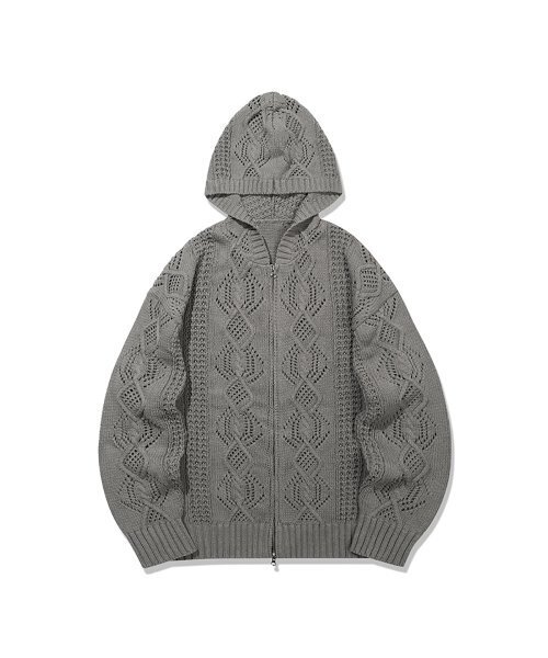 Neutral Punching Zip‑up Sweater (CHARCOAL)