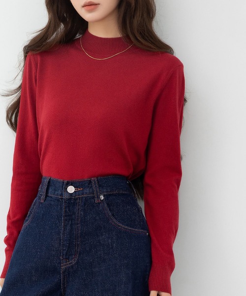 DAY CLOSET（デイ クローゼット）の「何気ない日も、きれいに見せる。長袖ハイネックリブニットトップス レディース（ニット/セーター・レディース・グレー/ホワイト/ダークブラウン/レッド・FREE）」の4枚目の写真