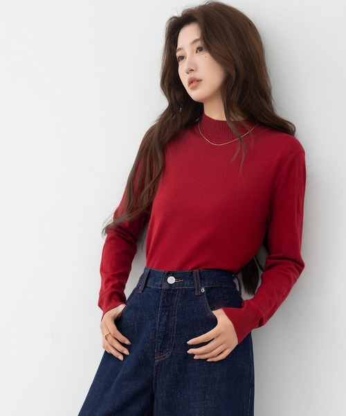 DAY CLOSET（デイ クローゼット）の「何気ない日も、きれいに見せる。長袖ハイネックリブニットトップス レディース（ニット/セーター・レディース・グレー/ホワイト/ダークブラウン/レッド/ブラック/グレイッシュベージュ/ブルー・FREE）」の20枚目の写真