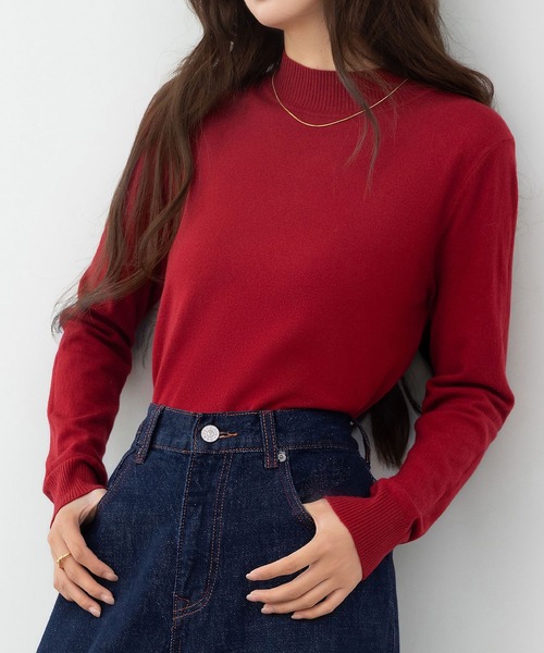 DAY CLOSET（デイ クローゼット）の「何気ない日も、きれいに見せる。長袖ハイネックリブニットトップス レディース（ニット/セーター・レディース・グレー/ホワイト/ダークブラウン/レッド/ブラック/グレイッシュベージュ/ブルー・FREE）」の22枚目の写真