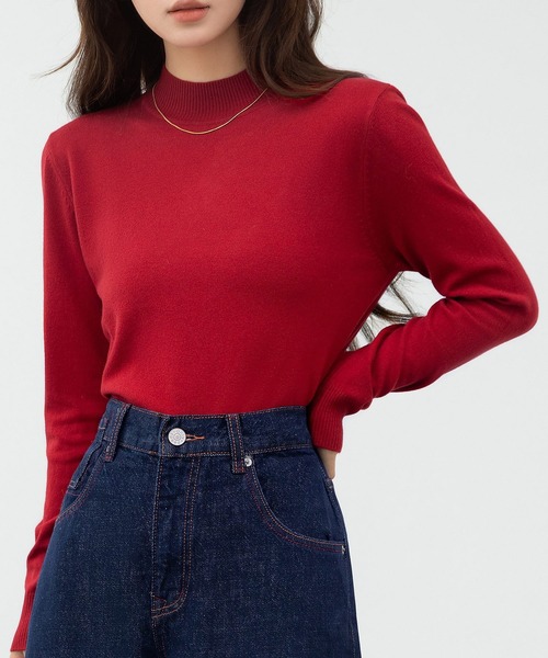 DAY CLOSET（デイ クローゼット）の「何気ない日も、きれいに見せる。長袖ハイネックリブニットトップス レディース（ニット/セーター・レディース・グレー/ホワイト/ダークブラウン/レッド/ブラック/グレイッシュベージュ/ブルー・FREE）」の21枚目の写真