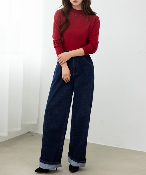 DAY CLOSET（デイ クローゼット）の「何気ない日も、きれいに見せる。長袖ハイネックリブニットトップス レディース（ニット/セーター・レディース・グレー/ホワイト/ダークブラウン/レッド・FREE）」の16枚目の写真