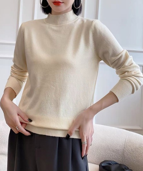 DAY CLOSET（デイ クローゼット）の「何気ない日も、きれいに見せる。長袖ハイネックリブニットトップス レディース（ニット/セーター・レディース・グレー/ホワイト/ダークブラウン/レッド・FREE）」の5枚目の写真