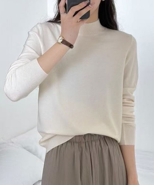 DAY CLOSET（デイ クローゼット）の「何気ない日も、きれいに見せる。長袖ハイネックリブニットトップス レディース（ニット/セーター・レディース・グレー/ホワイト/ダークブラウン/レッド・FREE）」の6枚目の写真