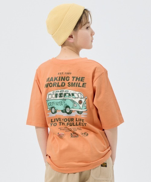 KRIFF MAYER Kid's Collection(クリフメイヤーキッズコレクション)の「【綿100%・5分袖】楽LUCK五分袖Tシャツ(BUS)(Tシャツ/カットソー・キッズ・オフホワイト/ミント/オレンジ/チャコール・160/150/140/130/120/170)」の1枚目の写真