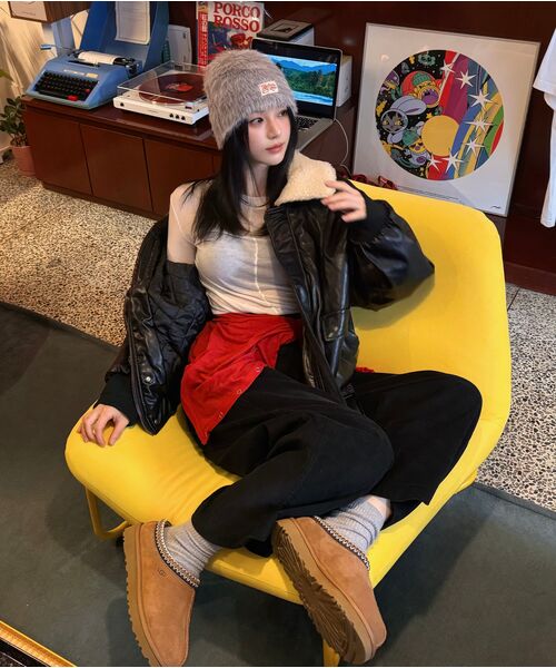 LADY VOLUME(レディーボリューム)の「SHEARING VINTAGE WASHED LEATHER PADDING JUMPER_BLACK(ダウンジャケット/コート・レディース・その他・FREE)」の6枚目の写真