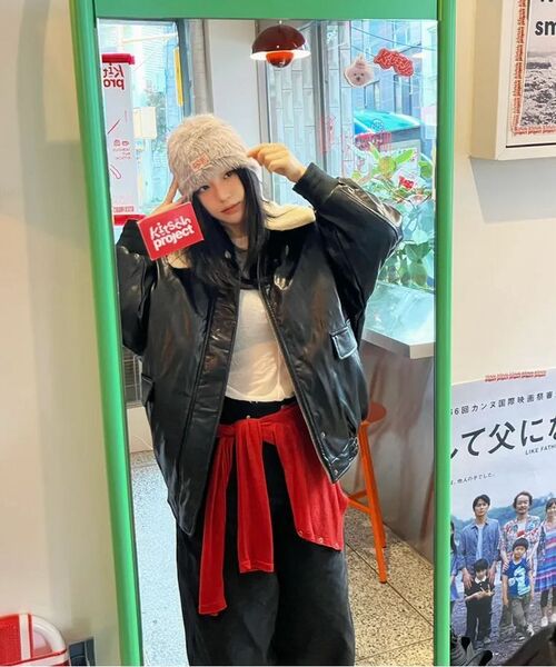 LADY VOLUME(レディーボリューム)の「SHEARING VINTAGE WASHED LEATHER PADDING JUMPER_BLACK(ダウンジャケット/コート・レディース・その他・FREE)」の7枚目の写真